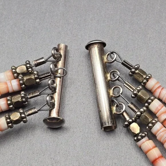 VTG Southwestern Oyster Shell Multi‑Strand Choker Necklace 13" 925 Tube Clasp - Picture 5 of 10